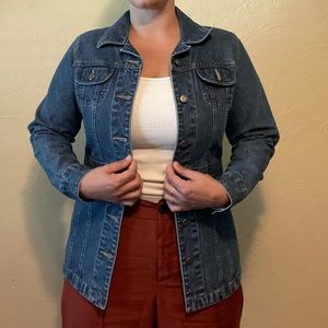 Caribbean Joe Denim Coat Jean Jacket Inset Belt Layering Dark Wash Small